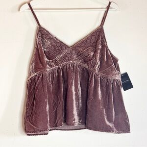 Lucky Brand Embroidered Velvet Cami L Rose Taupe NWT